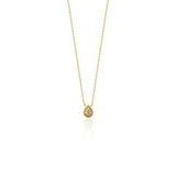 yellow gold small teardrop pendant necklace on white background
