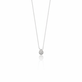 white gold small teardrop pendant necklace on white background