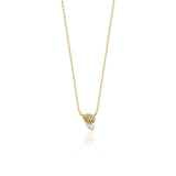 yellow gold beaded teardrop and pear-cut stone necklace on white background
