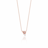 rose gold beaded teardrop and pear-cut stone necklace on white background