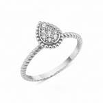 white gold teardrop ring on twisted band on white background