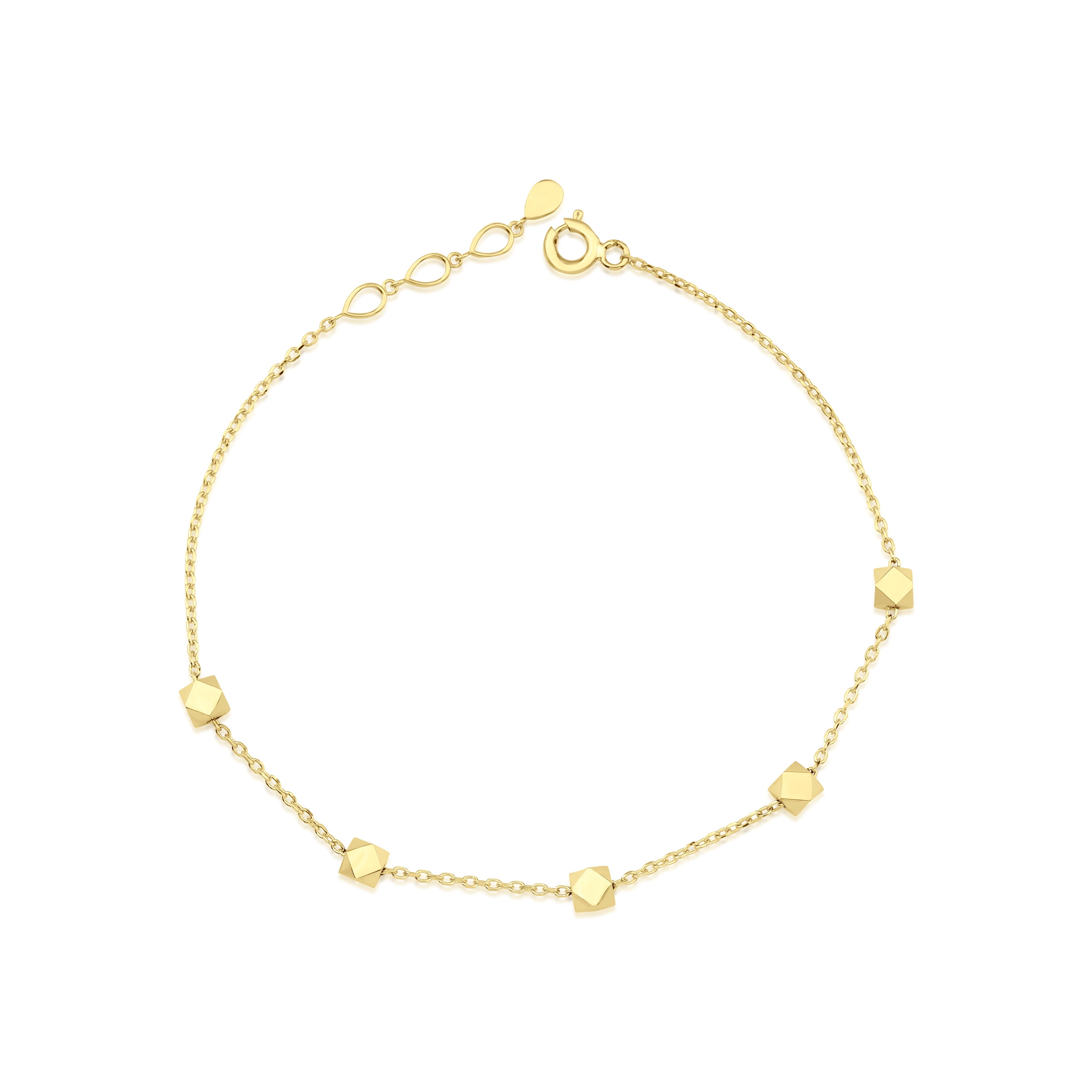 yellow gold faceted nugget station bracelet on a white background