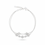white gold double-strand clover bracelet with White CZ stones on white background
