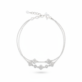 white gold double-strand clover bracelet with White CZ stones on white background