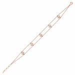 rose gold beaded double-strand clover bracelet with White CZ stones on white background