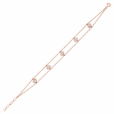 rose gold beaded double-strand clover bracelet with White CZ stones on white background