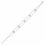 white gold beaded double-strand clover bracelet with White CZ stones on white background