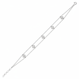 white gold beaded double-strand clover bracelet with White CZ stones on white background