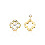 yellow gold asymmetric clover earrings on white background