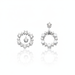 white gold asymmetric halo earrings with White CZ stones on white background