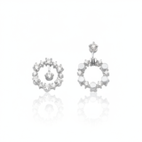 white gold asymmetric halo earrings with White CZ stones on white background