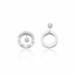 White gold asymmetric circle earrings with White CZ stones on white background