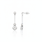 White gold quatrefoil drop earrings with White CZ stones on white background