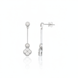 White gold quatrefoil drop earrings with White CZ stones on white background