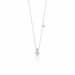 White gold clover charm necklace with a bezel-set accent stone on white background