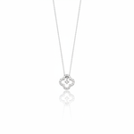White gold open clover silhouette necklace with White CZ stones on white background