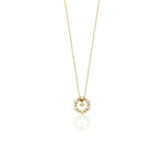 Yellow gold circle pendant necklace with White CZ stones on white background