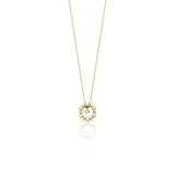 Yellow gold circle pendant necklace with White CZ stones on white background