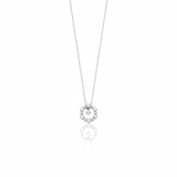 White gold circle pendant necklace with White CZ stones on white background