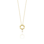 yellow gold circle pendant necklace, reverse side with a polished gold face, on white background