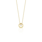 Yellow gold orbit pendant necklace with White CZ stones on white background