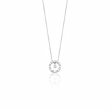 White gold orbit pendant necklace with White CZ stones on white background