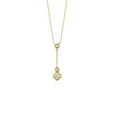 Yellow gold vertical clover drop necklace with White CZ stones on white background