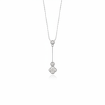 White gold vertical clover drop necklace with White CZ stones on white background