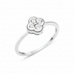 white gold four-leaf clover ring with White CZ stones on white background