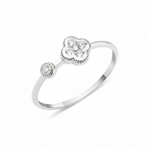 white gold clover accent ring with White CZ stones on white background