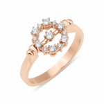 rose gold open circle ring with White CZ stones on white background