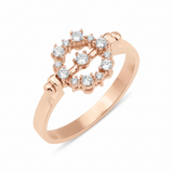 rose gold open circle ring with White CZ stones on white background
