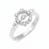 white gold open circle ring with White CZ stones on white background