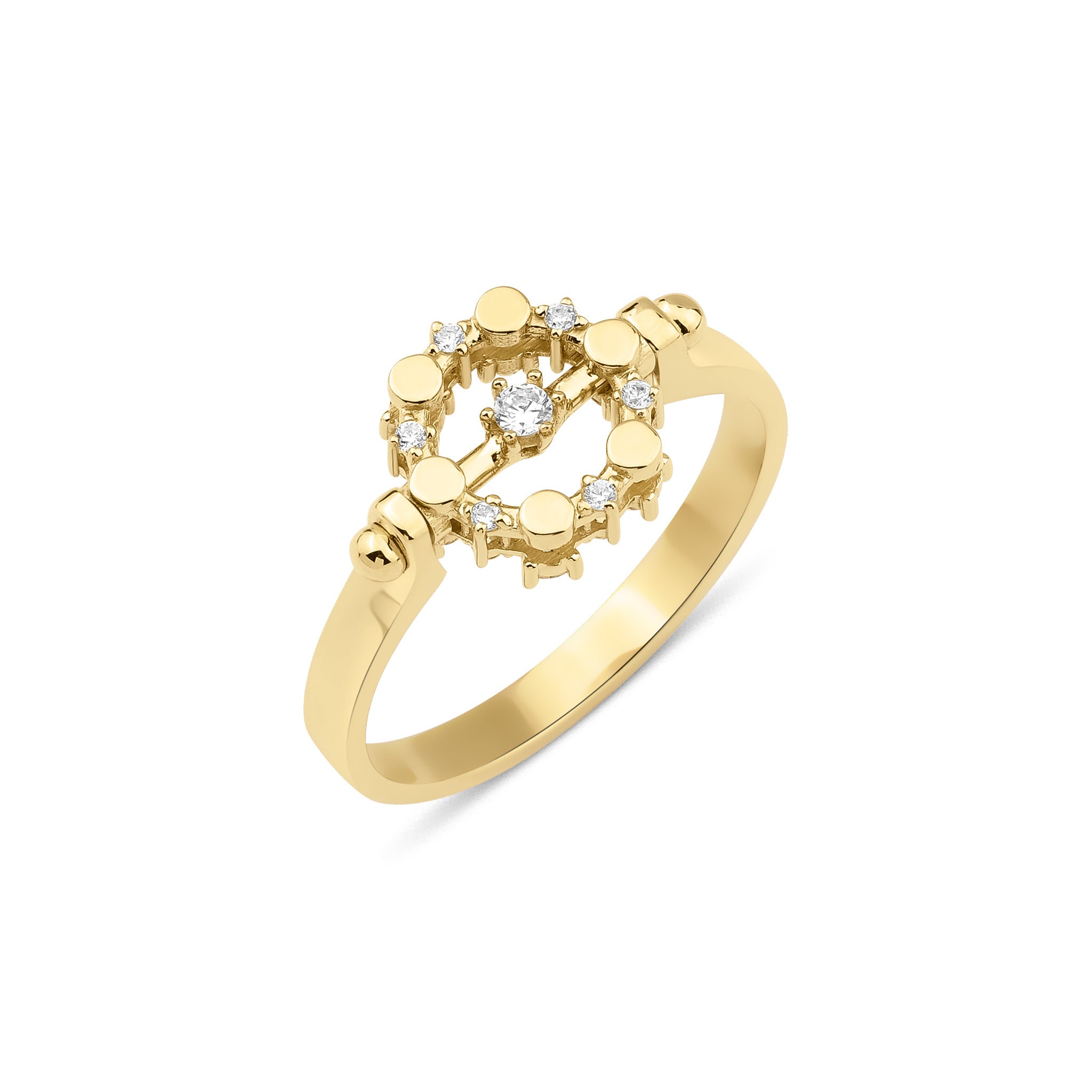 yellow gold open circle ring, reverse side with a polished gold face, on white background