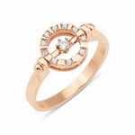 rose gold wheel halo ring with White CZ stones on white background