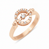 rose gold wheel halo ring with White CZ stones on white background