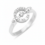 white gold wheel halo ring with White CZ stones on white background