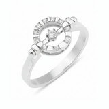 white gold wheel halo ring with White CZ stones on white background