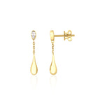 yellow gold chain teardrop earrings with a pear-cut stone on white background