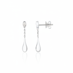 white gold chain teardrop earrings with a pear-cut stone on white background