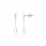 white gold chain teardrop earrings with a pear-cut stone on white background