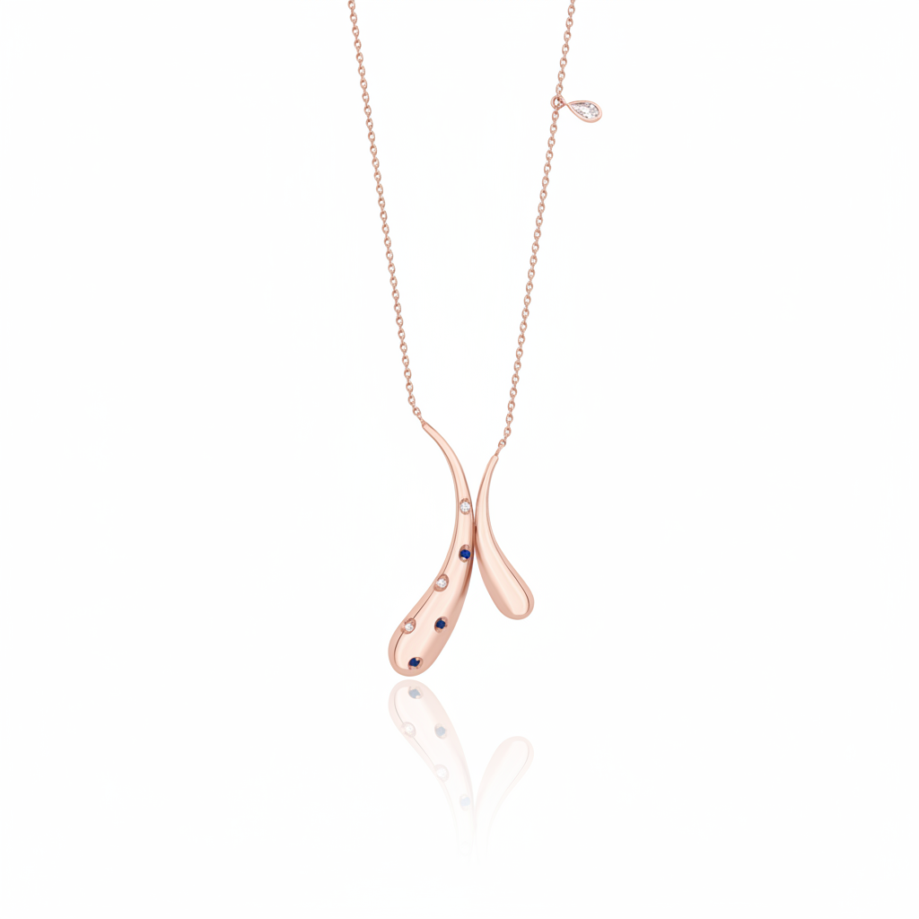 rose gold crossed teardrop pendant necklace on white background