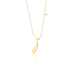 yellow gold curved teardrop pendant necklace on white background