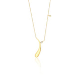 yellow gold curved teardrop pendant necklace on white background