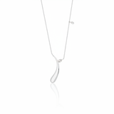 white gold curved teardrop pendant necklace on white background