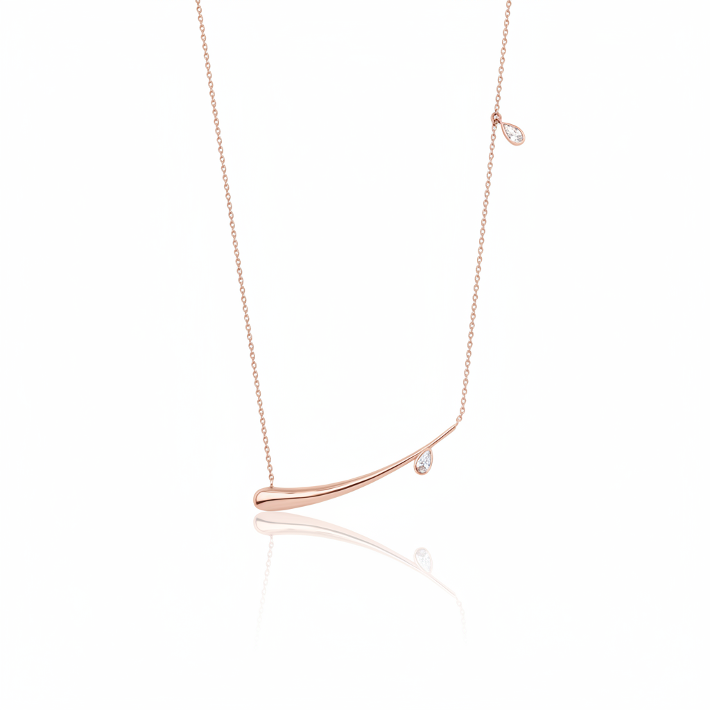 rose gold horizontal teardrop bar necklace on white background
