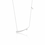 white gold horizontal teardrop bar necklace on white background