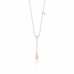 rose gold lariat drop necklace on white background