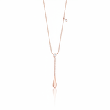 rose gold lariat drop necklace on white background