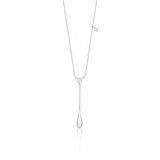 white gold lariat drop necklace on white background